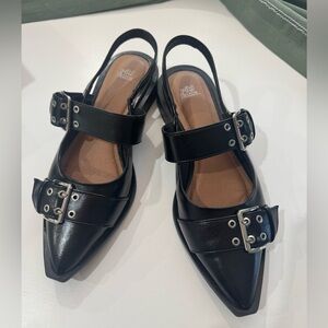 wild fable Black Pointed Buckle Slingback Flats with Double Straps